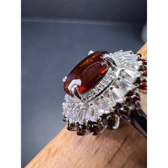 NEW Cherry citrine and Moissanite ring in platinum over sterling silver size 8 - Picture 9 of 14